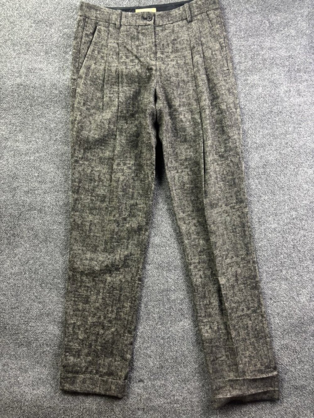 Michael Kors Dress Pants Womens 6 Gray Wool Plaid Tweed Pleated Cuffed Italy